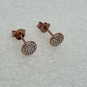 Hillberg & Berk 925 Sterling Silver Rose Gold Plated Sparkle Bezel Stud Earrings